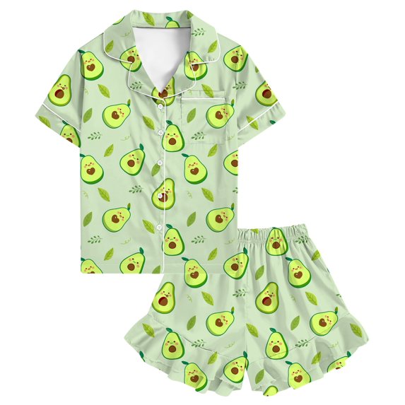 Girls Satin Silk Button Down Short Sleeve Pajama Set 6-14 Kids Ruffle Shorts Summer Sleep Loungewear Holiday Nightwear