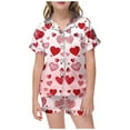 thumbnail image 1 of Girls Satin Valentine Pajamas Cute Printed Soft Short Sleeve Shirts and Shorts Nightwear Set Button Down Pjs Set Home Clothes 2 Piece Satin Pajama Sets 2-3 Years, 1 of 4
