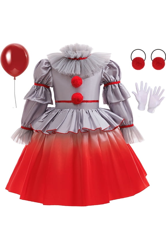 Girls Scary Clown Costume, Evil Clown Dress, Halloween Dress UP for Kid