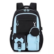 Girls School Backpack Waterproof Lightweight Bookbag with Reflective Straps & Trolley Strap for Grades 3-7, Blue