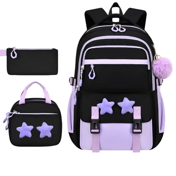 Girls School Backpack with Lunch Box Pencil Case Set, Cute Middle School Bag Teen Girls Backpack Bookbag 3pcs