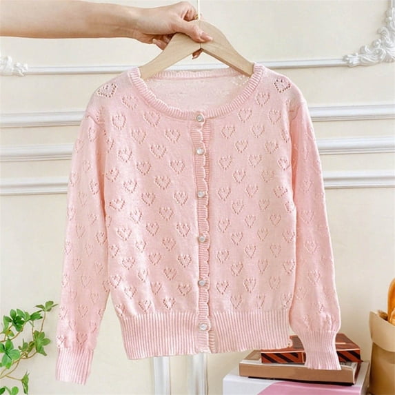 Girls School Cardigan Long Sleeve Button Down Uniform Schoolwear Cardigans Pink 9-10 Years