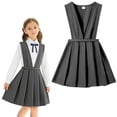 thumbnail image 1 of Girls School Dresses V-neck Jumper Dresses Sleeveless Grey Dresses Girls Back To School Outfit 6-7 Years, 1 of 4
