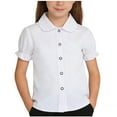 thumbnail image 1 of Girls' School Shirts Short Sleeve Uniform Solid/Striped Print Kids Button Down Collared Blouses Tops (11-12 Years, White #D), 1 of 6