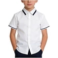 thumbnail image 1 of Girls' School Shirts Short Sleeve Uniform Solid/Striped Print Kids Button Down Collared Blouses Tops (9-10 Years, White #A), 1 of 6