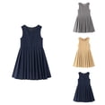 thumbnail image 1 of Girls School Style Pinafore Dress – Solid Sleeveless Crew Neck A-Line Pleated Jumper Dress, Elastic Comfortable Casual Daily Wear for Spring Summer (5T-16Y), 1 of 7