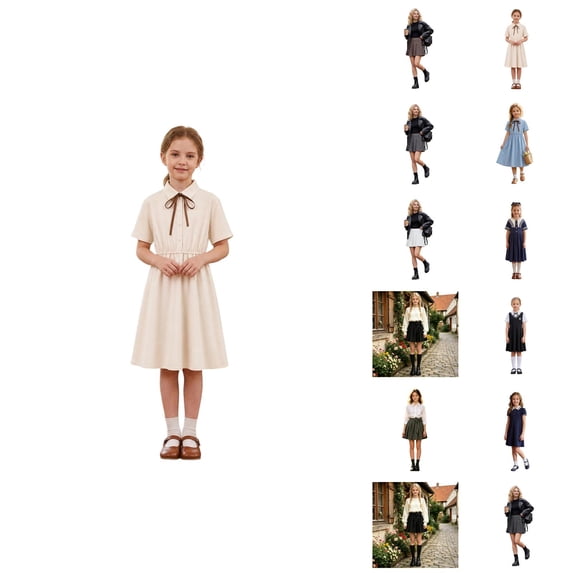 Girls School Tiered Blend Dress For Kids Summer Short Sleeve A Line Party Dress For Girls
