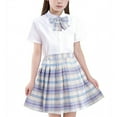 thumbnail image 1 of Girls School Uniform 3 Piece Set Short Sleeve Dress Shirt Pleated Mini Skirt Bowtie Summer Back to School Outfits 12 Years, Gray, 1 of 3