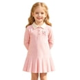 thumbnail image 1 of Girls School Uniform Back-To-School Solid Print Lapel Long Sleeve Half-Button Ruched Polo Dress Dresses for Girls 3-4 Years, 1 of 9