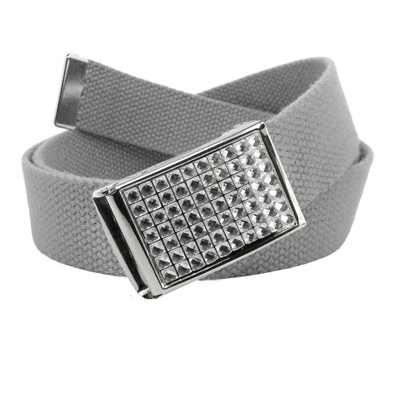 Girls School Uniform Belt Sparkly Crystal Easy Clamp Buckle with Canvas Web Belt Large Gray