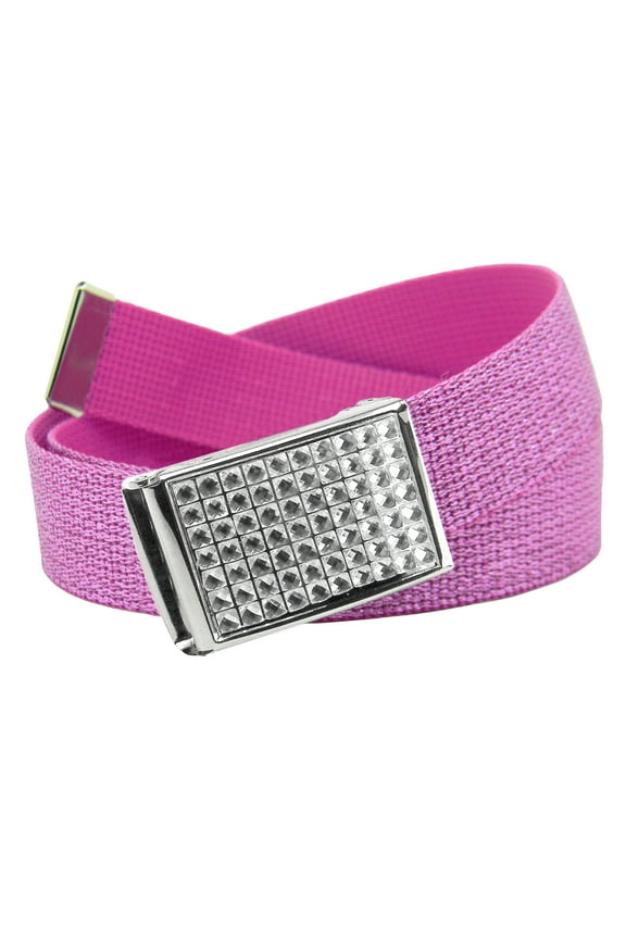 Girls School Uniform Belt Sparkly Crystal Easy Clamp Buckle with Canvas Web Belt Small Glitter Pink