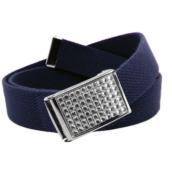 Girls School Uniform Belt Sparkly Crystal Easy Clamp Buckle with Canvas Web Belt X-Large Navy