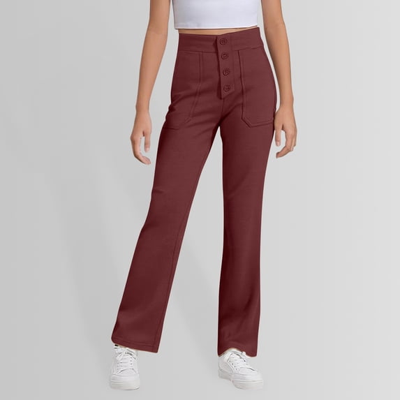 Girls School Uniform Bootcut Leggings Stretch Trousers Slim Fit Straight Leg Long Pants for Kids
