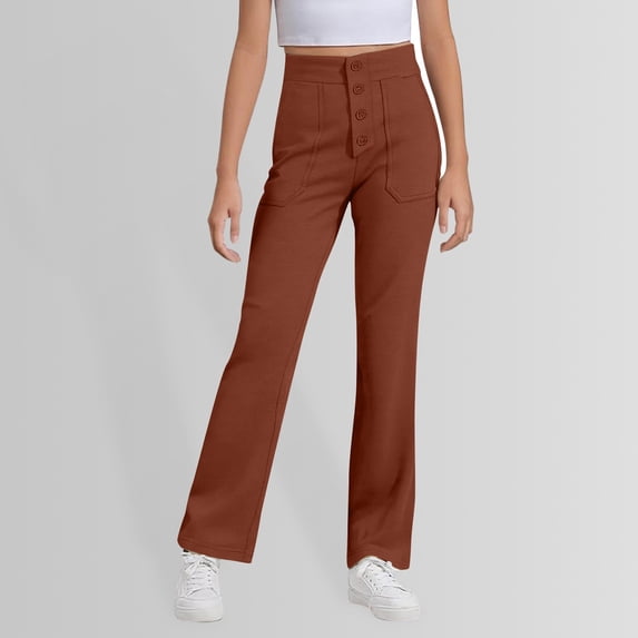 Girls School Uniform Bootcut Leggings Stretch Trousers Slim Fit Straight Leg Long Pants for Kids