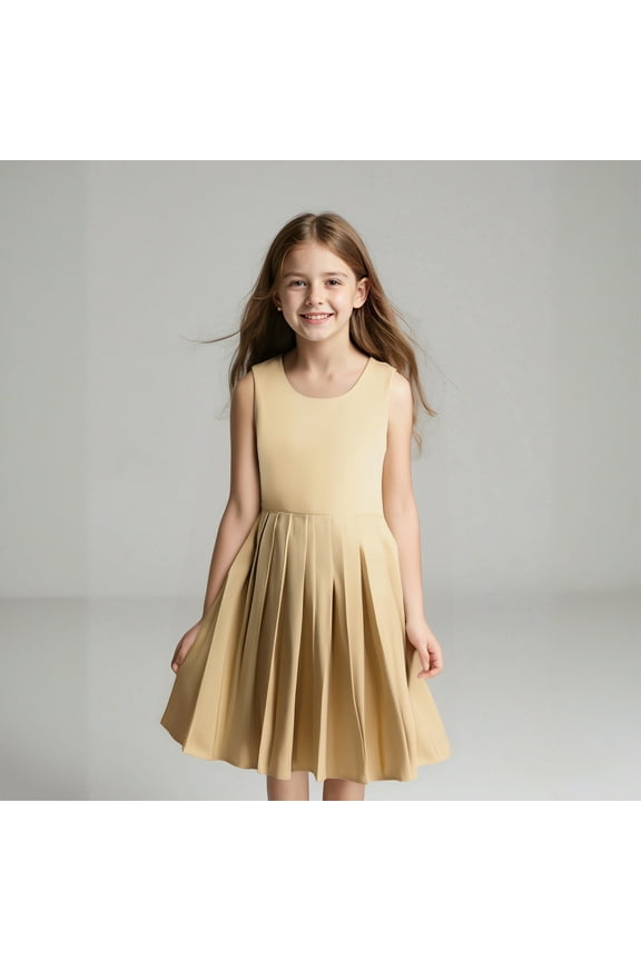 Girls School Uniform Dress Cute Pleated Knee Length Sleeveless Khaki Jumpers for Girls Girls Uniform Shirts 6-7 Years