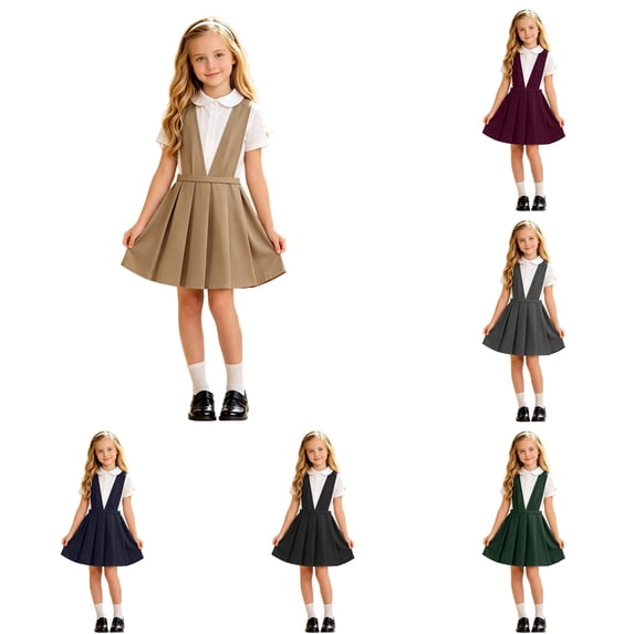 Girls School Uniform Dress Girls Plaid Pleated Pinafore Dress for Young Students Everyday Wear Back to School Ready Stylish Schoolyard Outfit for Girls Brown 10-11 Years