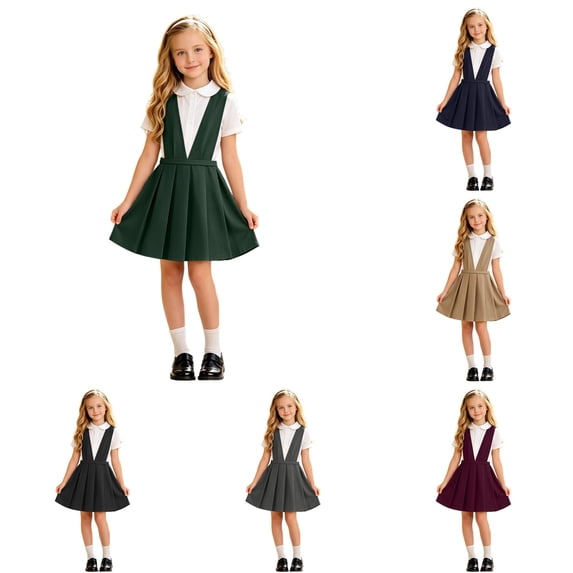 Girls School Uniform Dress Girls Plaid Pleated Pinafore Dress for Young Students Everyday Wear Back to School Ready Stylish Schoolyard Outfit for Girls Green 12-13 Years