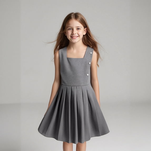 Girls School Uniform Dress Knee Length Sleeveless Grey Girls Jumper Dress Girls Uniforms 8-9 Years