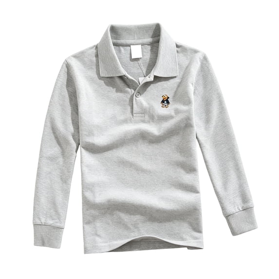 Girls School Uniform Kids Long Sleeve Button Closure Polo Shirts Active Performance Golf T Shirts, 100