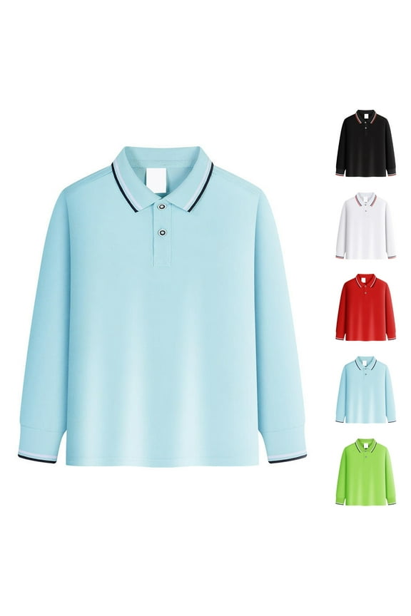Girls' School Uniform Long Sleeve Polo Shirt, Button Closure, Moisture Wicking Performance Material Red 140