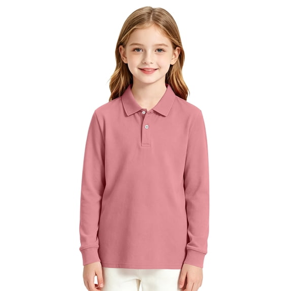 Girls School Uniform Long Sleeve Polo Shirt Casual Comfy Soft Knit Top Fall Back to School Wear