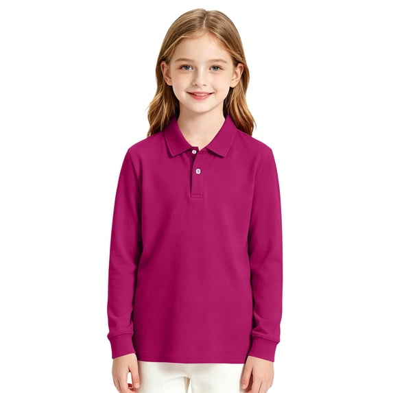 Girls School Uniform Long Sleeve Polo Shirt Casual Comfy Soft Knit Top Fall Back to School Wear