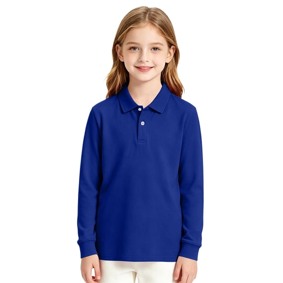 Girls School Uniform Long Sleeve Polo Shirt Casual Comfy Soft Knit Top Fall Back to School Wear