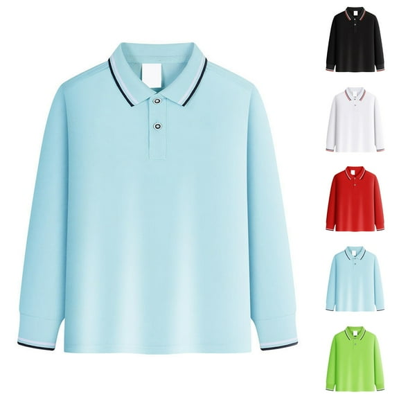 Girls School Uniform Long Sleeve Polo Shirt Kids Golf Pique Polo Shirts​ Red 9-10Y