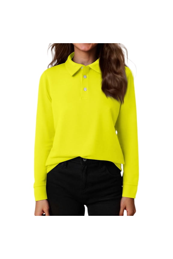 Girls School Uniform Long Sleeve Polo Shirt Kids Golf Polo Shirts Yellow 130