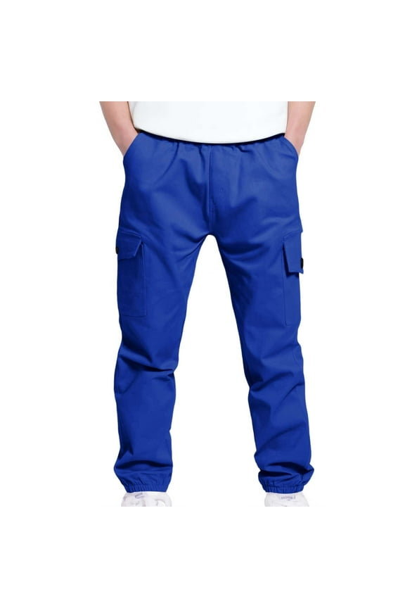 Girls School Uniform New Boys and Children Sports Cargo Pants Stretch Elastic Waist School Kids Twill Joggers Style B-13 Blue 6 Years
