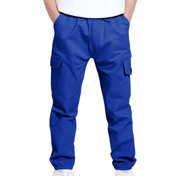 Girls School Uniform New Boys and Children Sports Cargo Pants Stretch Elastic Waist School Kids Twill Joggers Style B-13 Blue 6 Years