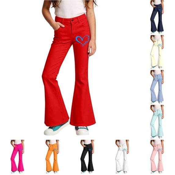 Girls School Uniform Pants Bell Bottoms for Girls Flare Pants Athletic Leggings for Cancer Awareness Month Campaign 13-14 Years