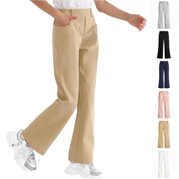 Girls School Uniform Pants Elastic Waist Flare Leg Girls Khaki Uniform Pants Girls Back to School Clothes Size 5-16 Years