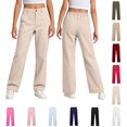 thumbnail image 1 of Girls School Uniform Pants Elastic Waist Straight Beige Uniform Pants Boys Back to School Clothes Size 5-14 Years, 1 of 6