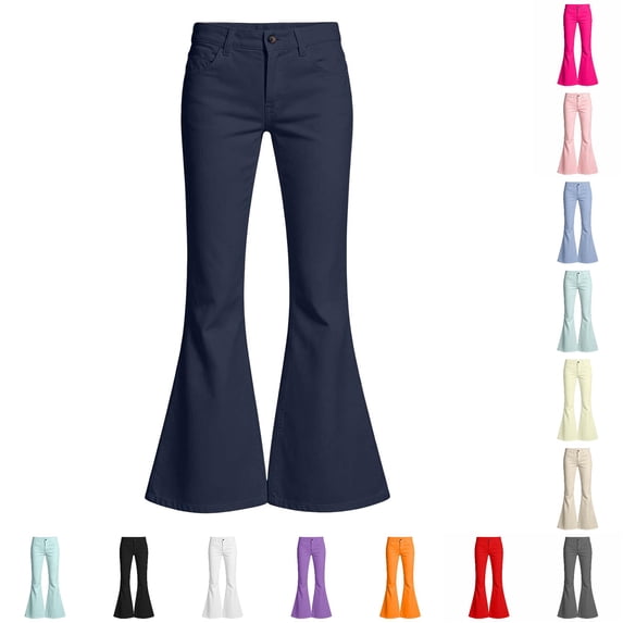 Girls School Uniform Pants Kids High Stretchy Flare Dress Pants Elastic Waist Bottom Trousers Size 9-10 Years
