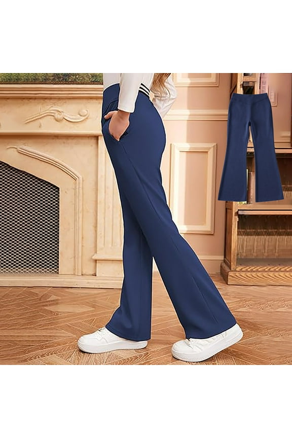 Girls School Uniform Pants Skinny Fit Kids Dress Pants With Pockets Flare Leg Pants Navy Pants for Girls Back to School Clothes for Teen Girls Tween Preppy Clothes 11-12 Years