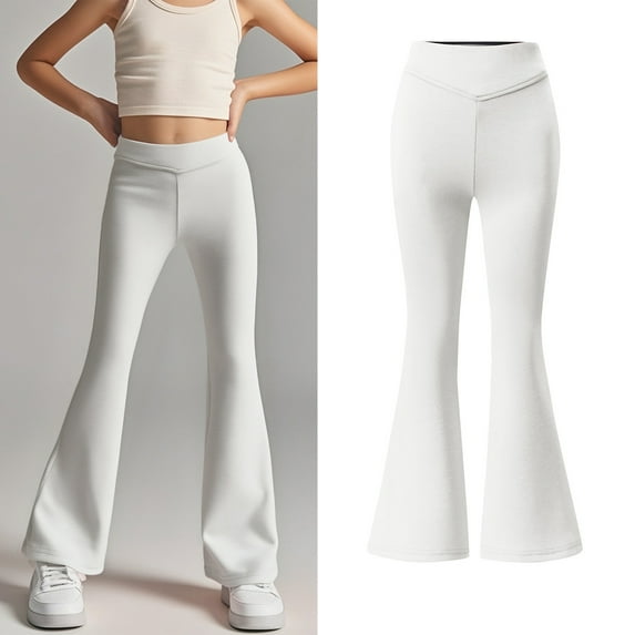 Girls School Uniform Pants Skinny Fit Kids Dress Pants with Pockets Flare Leg Pants White School Pants for Girls Back To School Outfits for Girls Preppy Clothes 5-6 Years Girls Clothes