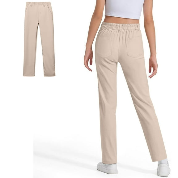 Girls School Uniform Pants Skinny Fit Kids Dress Pants with Pockets Straight Pants Beige Pants for Girls Back to School Outfits for Teen Girls Kids Tween Girl Clothing 5-6 Years