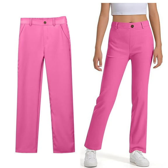 Girls School Uniform Pants Skinny Fit Kids Dress Pants with Pockets Straight Pants Pink Pants Back to School Outfits for Teen Girls Teen Cute Clothes for Girls 13-14 Years