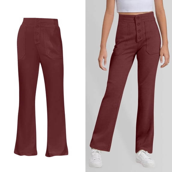 Girls School Uniform Pants Fit Kids Dress Pants with Pockets Straight Pants Uniform Pants Back to School Outfits for Girls Girls Clothes Size 13-14 Years