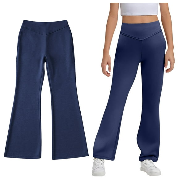 Girls School Uniform Pants Skinny Fit Stretch Pants with Pockets Flare Leg Pants Navy Blue Uniform Pants Back to School Outfits for Girls Teen Girls Pants Size 13-14 Years