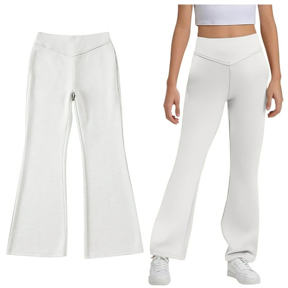 Girls School Uniform Pants Skinny Fit Stretch Pants with Pockets Flare Leg Pants White School Pants for Girls Back to School Clothes Kid Clothes for Teen Girls 9-10 Years