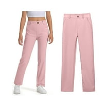 Girls School Uniform Pants Skinny Fit Stretch Pants with Pockets Straight Pants Girls Pink Pants Back To School Outfits for Teen Girls Clothes Size 11-12 Years