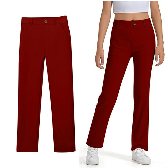 Girls School Uniform Pants Skinny Fit Stretch Pants with Pockets Straight Pants Pants for Girls Uniform Back to School Clothes Kids Clothes for Girls 7-8 Years