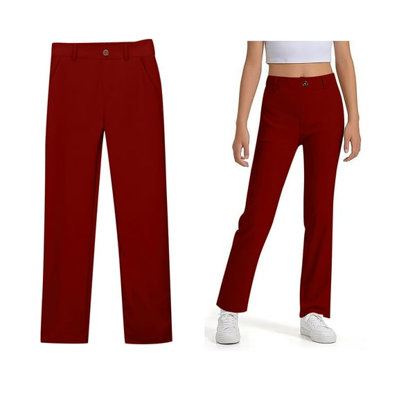 Girls School Uniform Pants Skinny Fit Stretch Pants with Pockets Straight Pants Wine Uniform Pants Back To School Outfits for Girls Teen Girls Outfits Size 11-12 Years