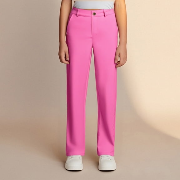 Girls School Uniform Pants Skinny Fit Stretch Pants with Pockets Straight Pants Hot Pink Pants Back To School Clothes Kid Preppy Clothes 9-10 Years