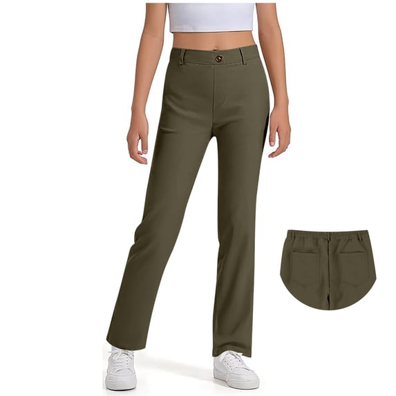 Girls School Uniform Pants Pants Kids Dress Pants with Pockets Straight Pants Boys Army Green Uniform Pants Back to School Clothes Kids Girls Clothes Size 9-10 Years