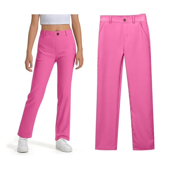 Girls School Uniform Pants Skinny Pants Stretch Pants with Pockets Straight Pants Girls Pink Uniform Pants Back To School Clothes Kids Cute Clothes for Girls 5-6 Years