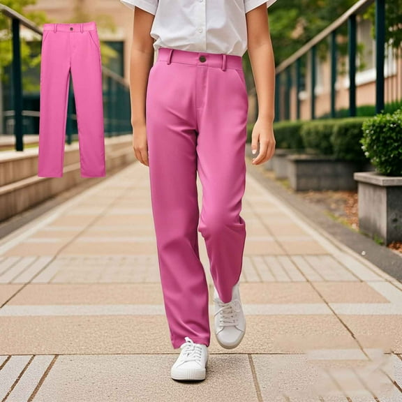 Girls School Uniform Pants Skinny Pants Stretch Pants with Pockets Straight Pants Girls Pink Uniform Pants Back to School Clothes Tween Tween Girl Clothing 11-12 Years