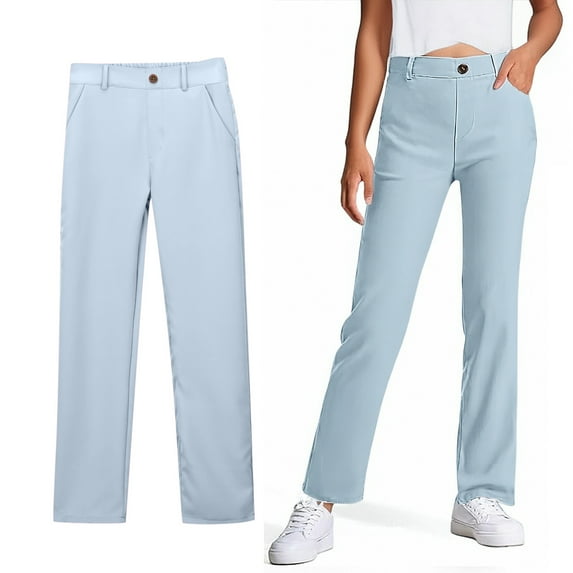 Girls School Uniform Pants Skinny Pants Stretch Pants with Pockets Straight Pants Light Blue Pants for Girls Back to School Outfits for Teen Girls Kids Girls Pants Size 9-10 Years